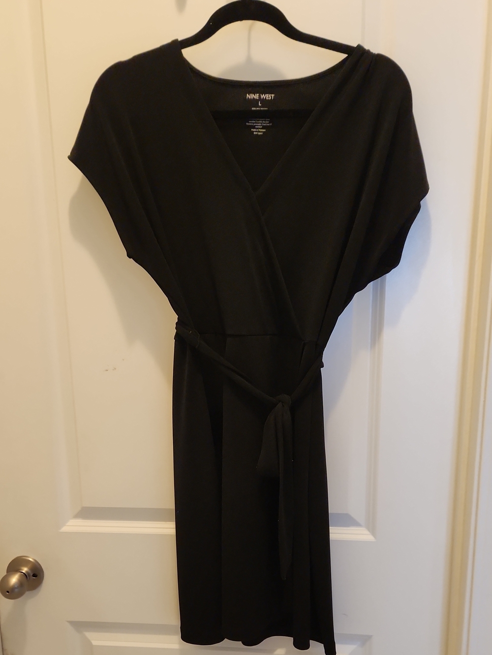 Nine West Black Wrap-Style Midi Dress with Self Tie